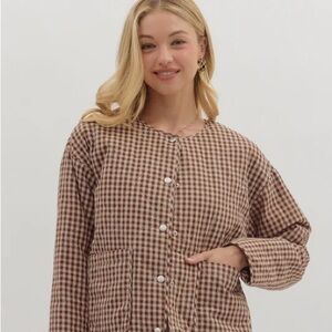 Entro Brown gingham Quilted Button-Front Jacket